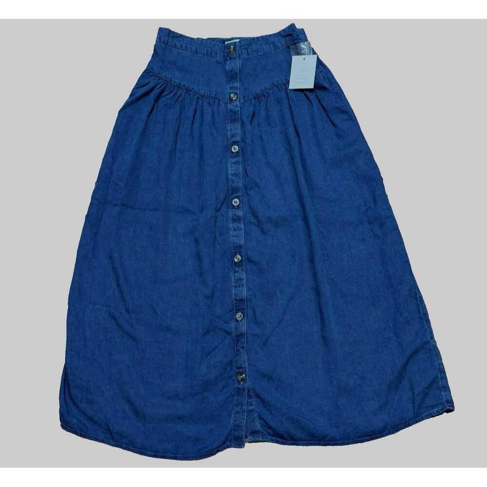 Lauren Conrad Women's S Blue Denim Western Prairie Midi Skirt Buttons Yoke NEW
